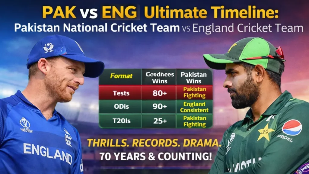 Pakistan National Cricket Team vs England Cricket Team Timeline